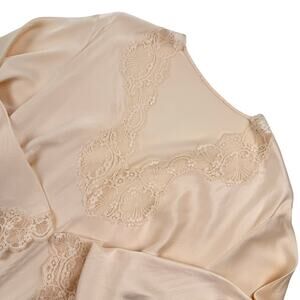 Vintage Lace Trim Nightgown Slip Dress Soft Peach Tunic Top Boudoir Romantic